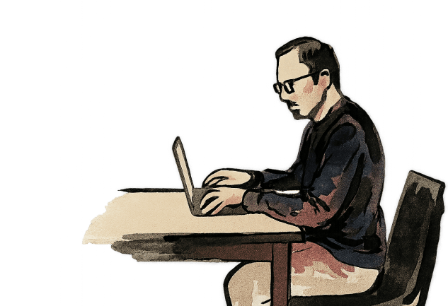 Illustration of Thomas at laptop